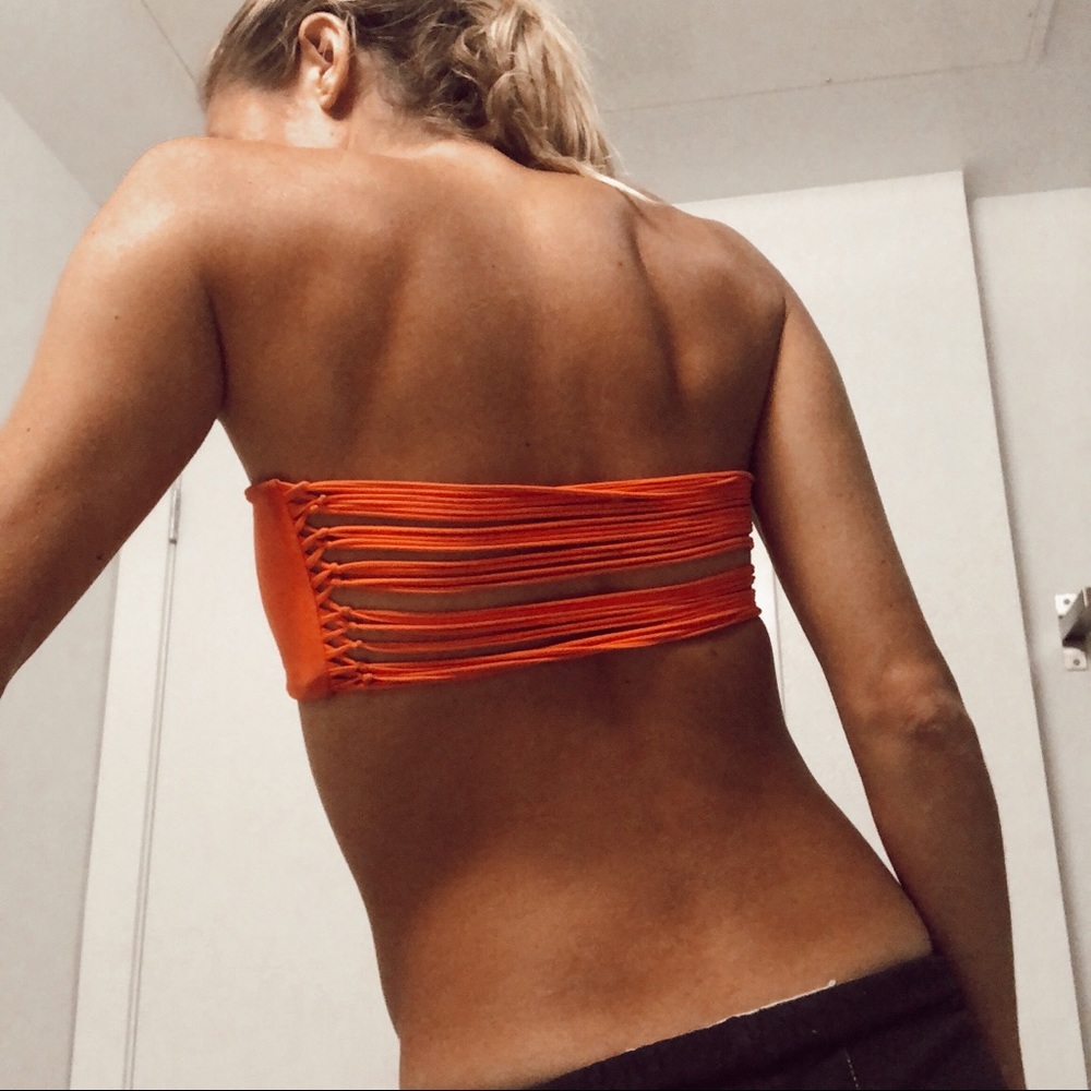 MIKOH strapless swim top in salmon orange 🧡